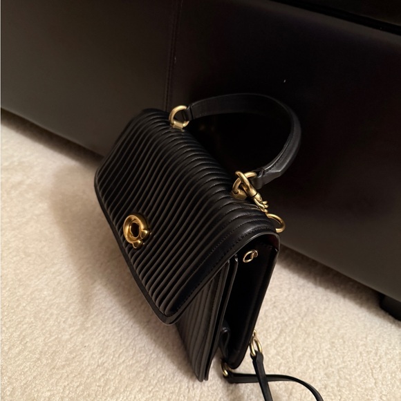 Coach Parker Black Quilted Satchel with Gold Chain - Picture 11 of 15